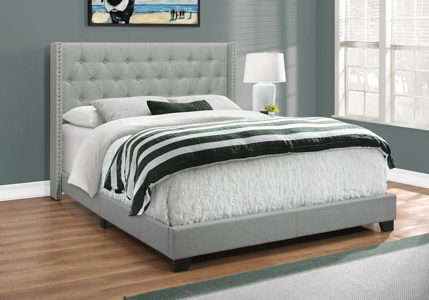 Keystone Linen-Look Queen Bed - Grey