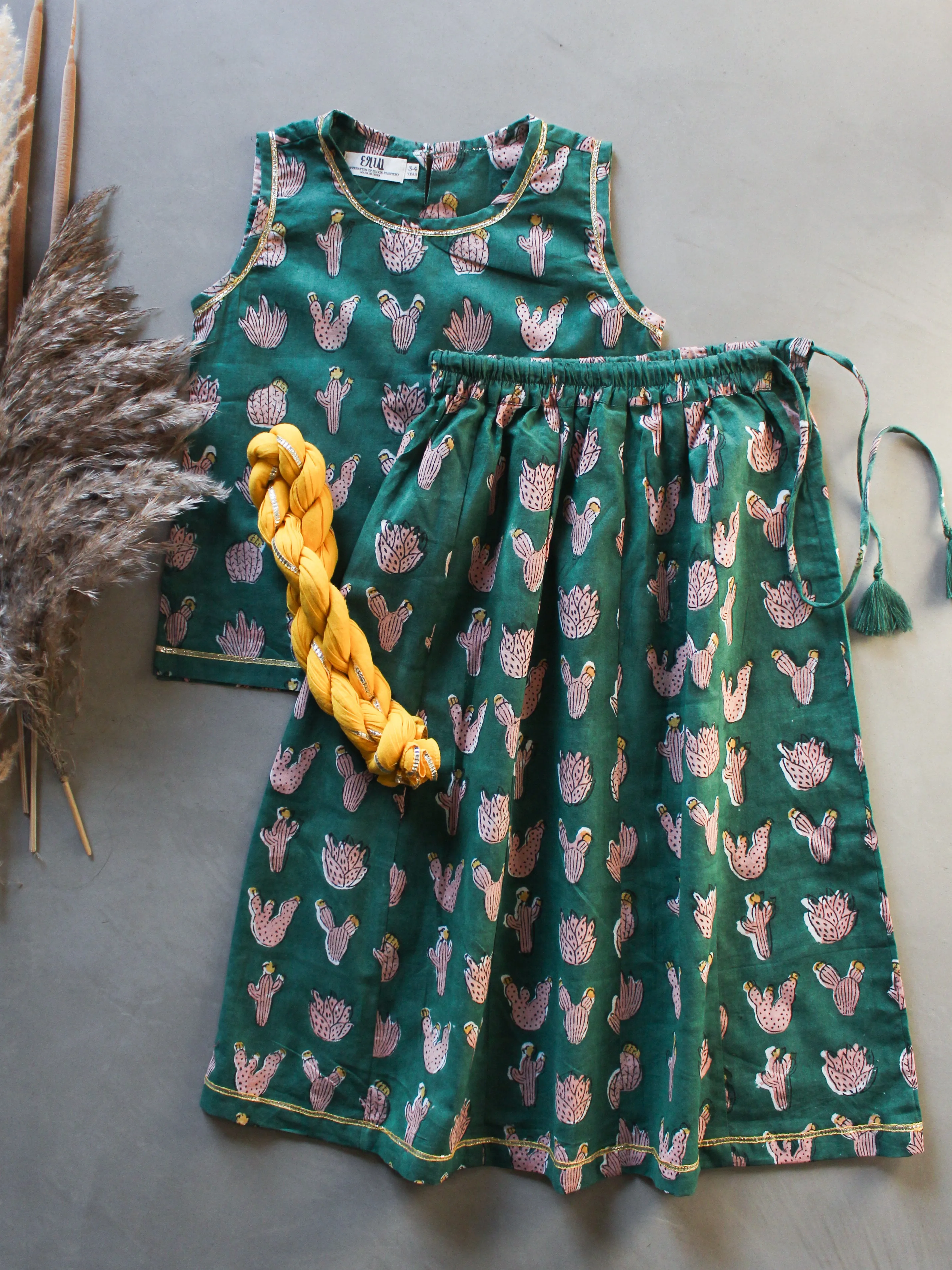 KIDS CHANIYA CHOLI  GREEN CACTI