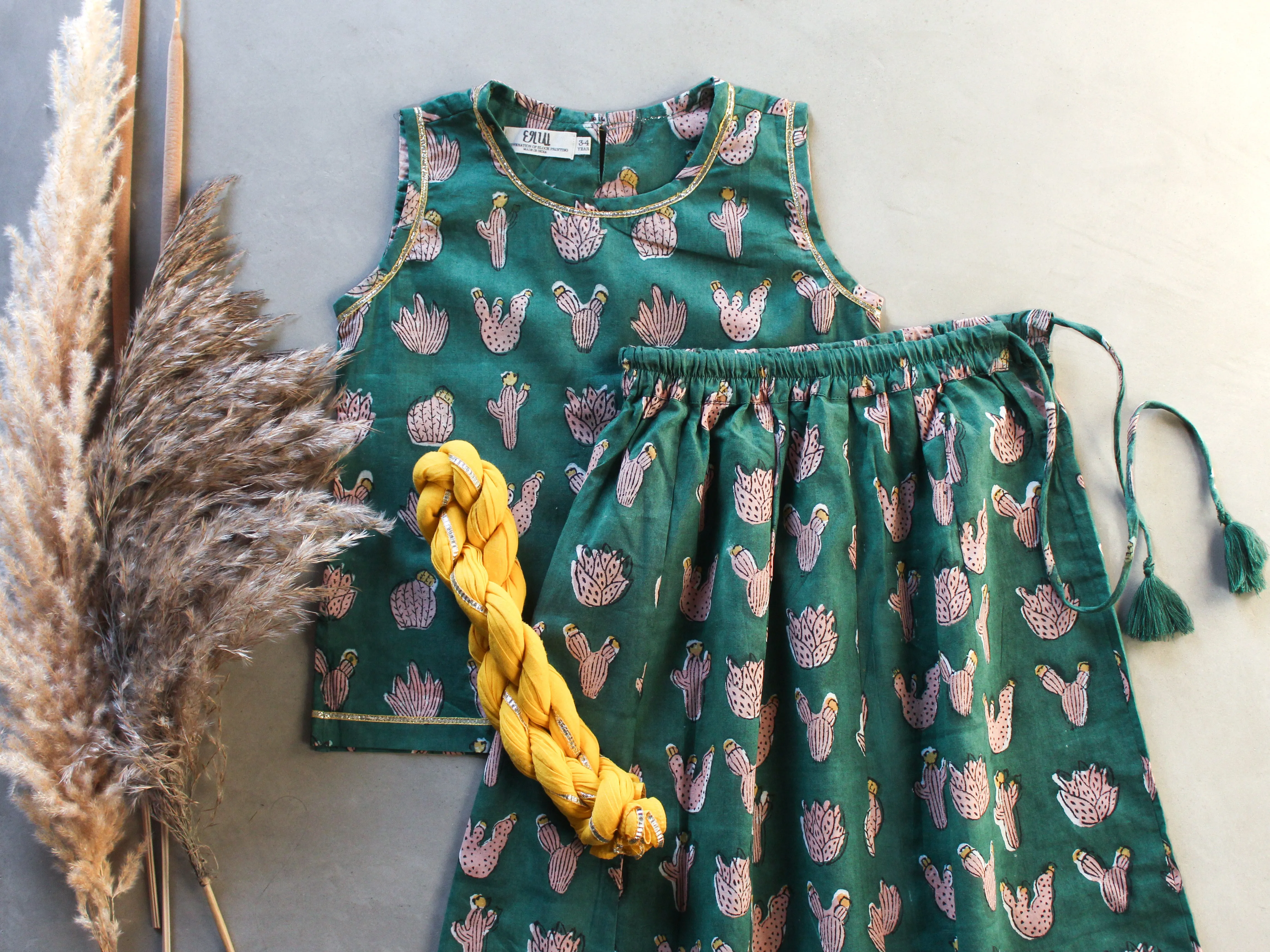 KIDS CHANIYA CHOLI  GREEN CACTI