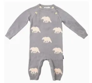 Korango Bear Pattern Knit Onesie - Moon Mist