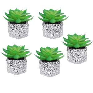 Kuber Industries Artificial Plants for Home D�cor|Natural Looking Indoor Fake Plants with Pot|Artificial Flowers for Decoration-Pack of 5 (Green)