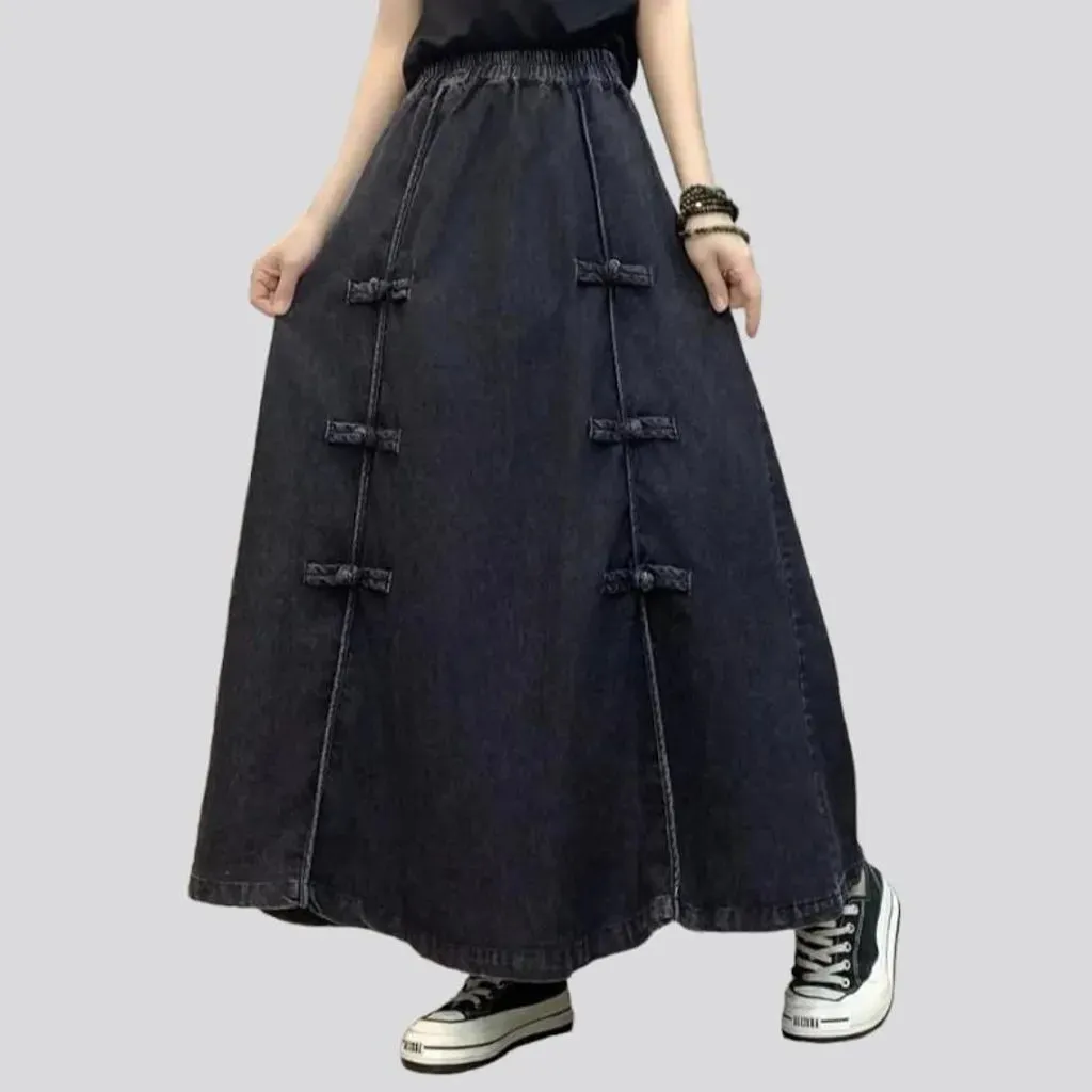 Long boho denim skirt for ladies