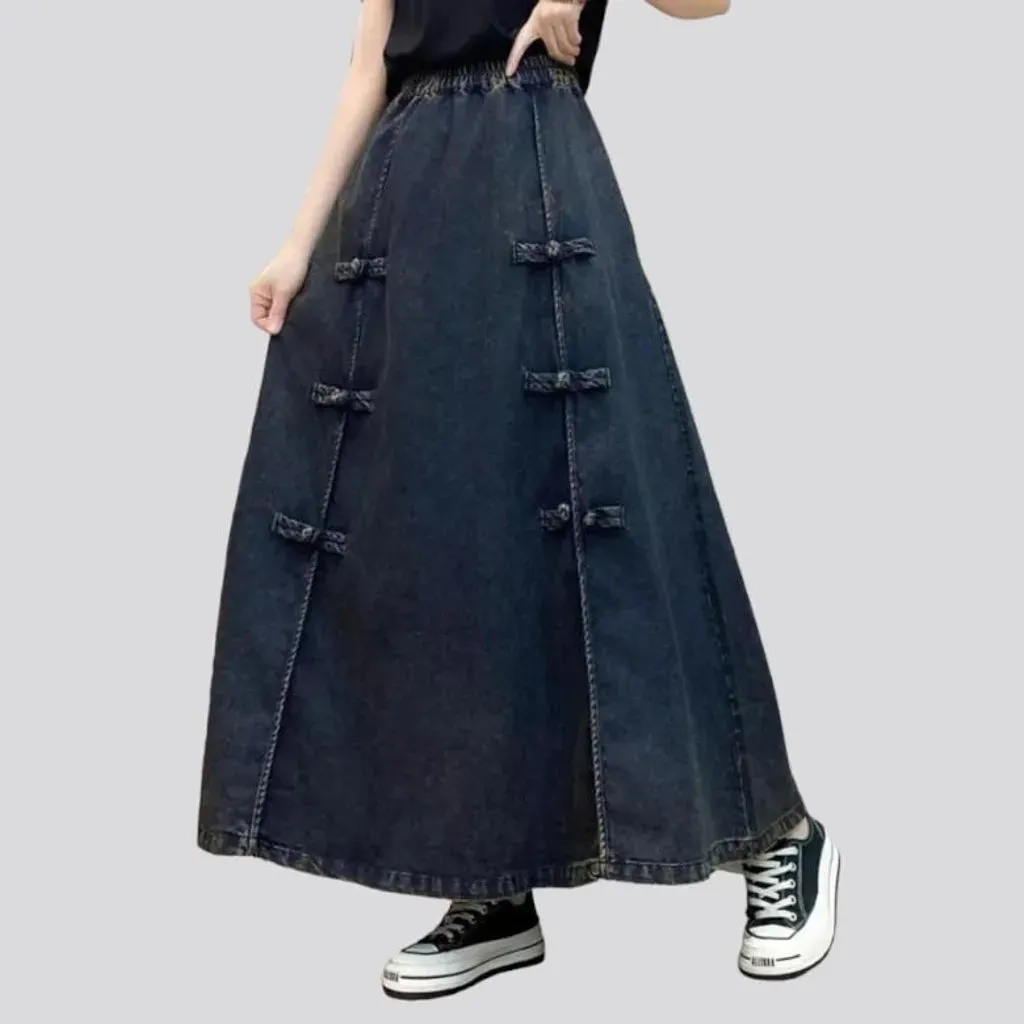 Long boho denim skirt for ladies