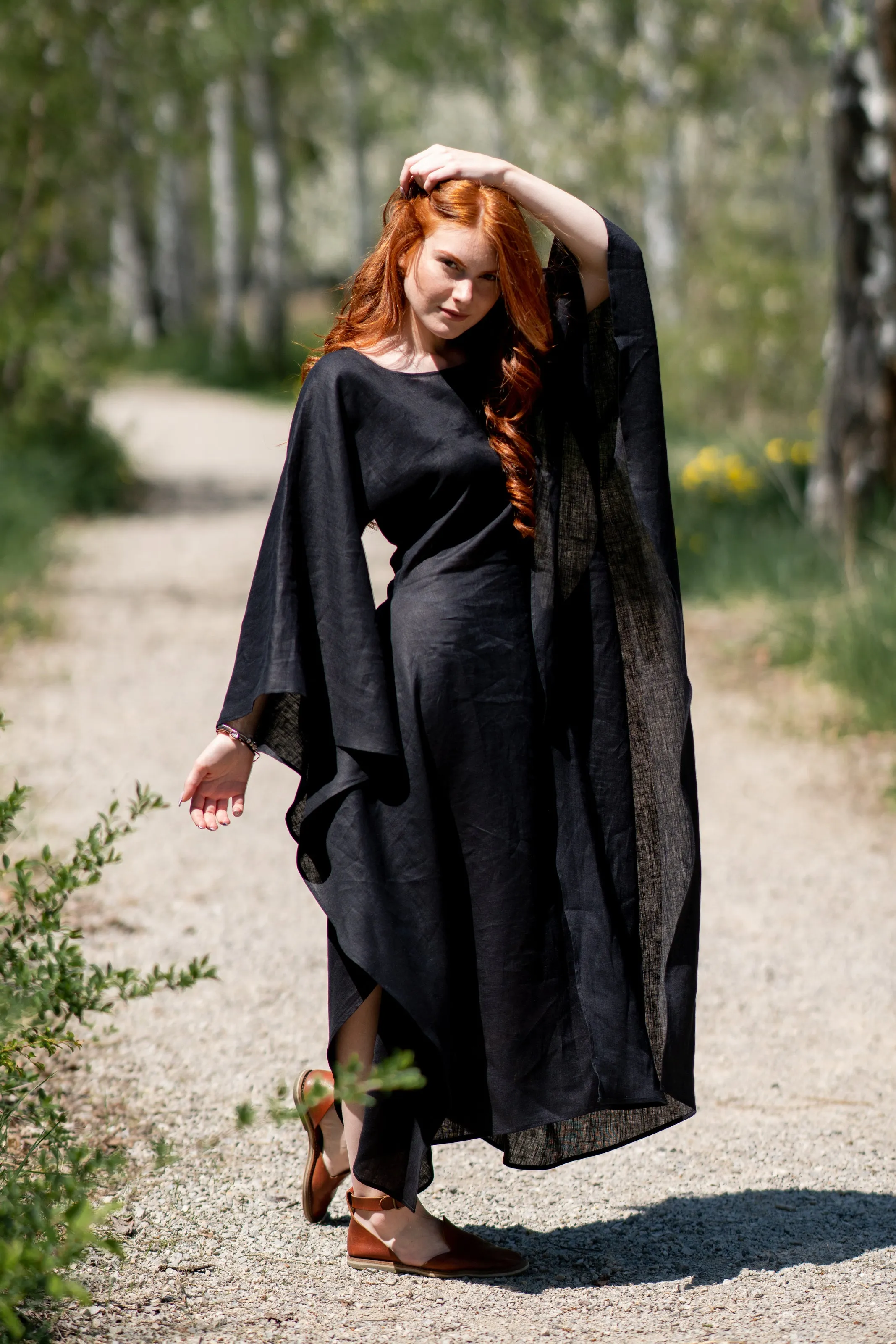 Long Linen Batwing Dress