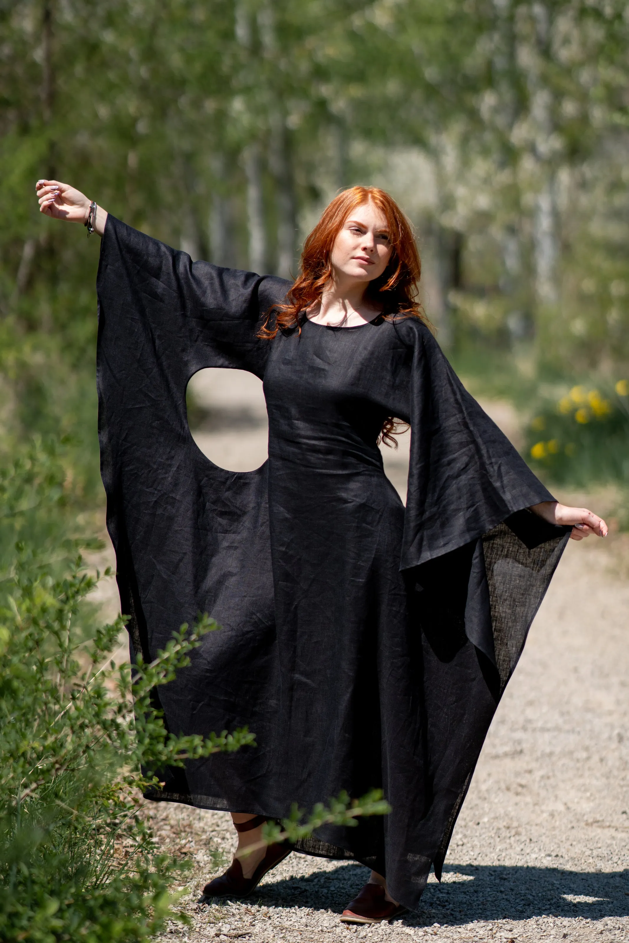 Long Linen Batwing Dress