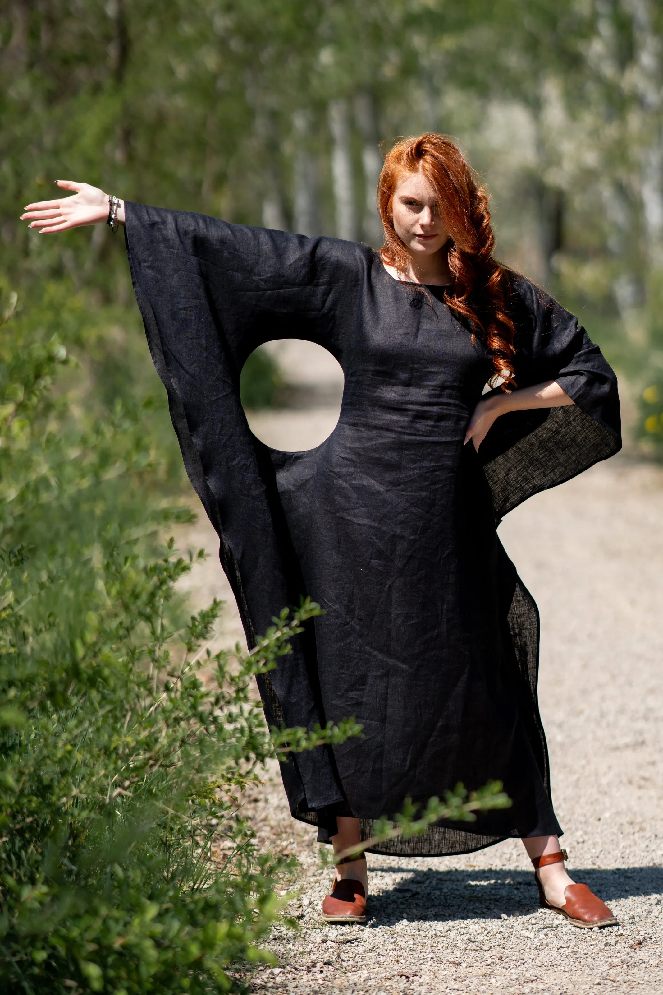 Long Linen Batwing Dress