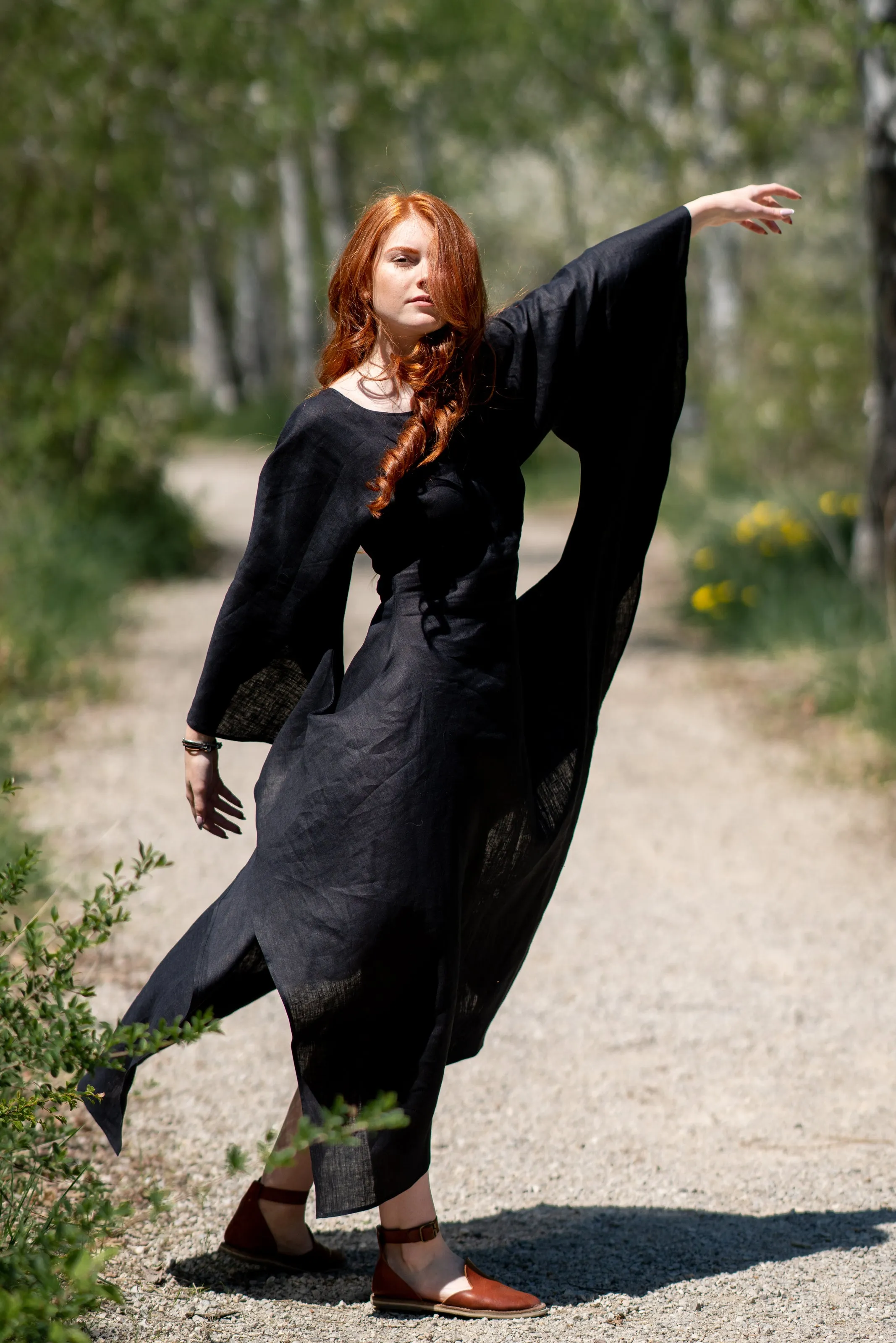 Long Linen Batwing Dress