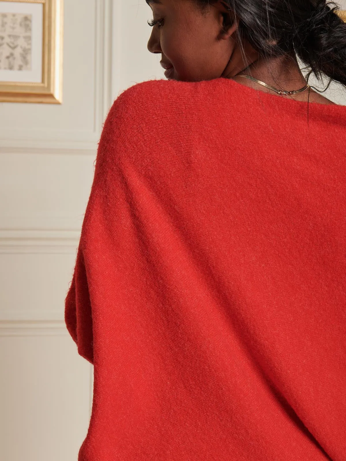 Made in Italy Wool Blend Asymmetric Knit Jumper, Scarlet Red