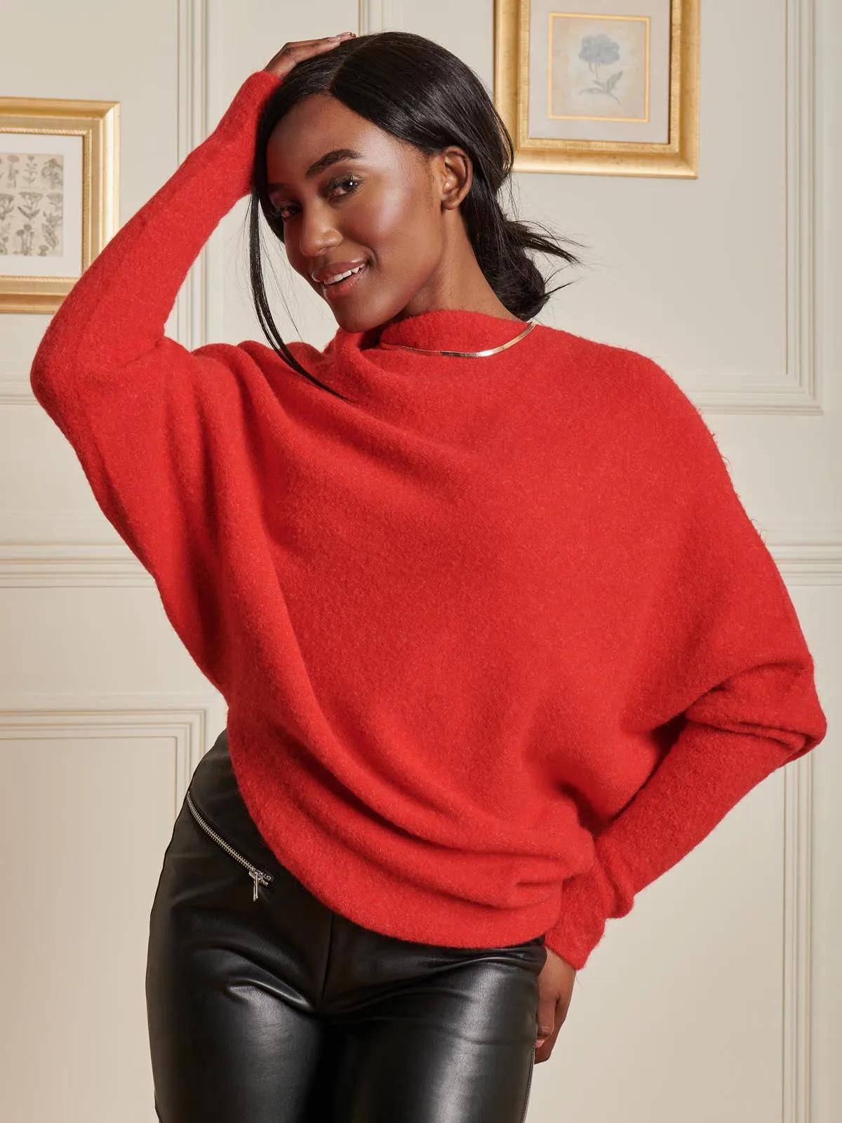 Made in Italy Wool Blend Asymmetric Knit Jumper, Scarlet Red