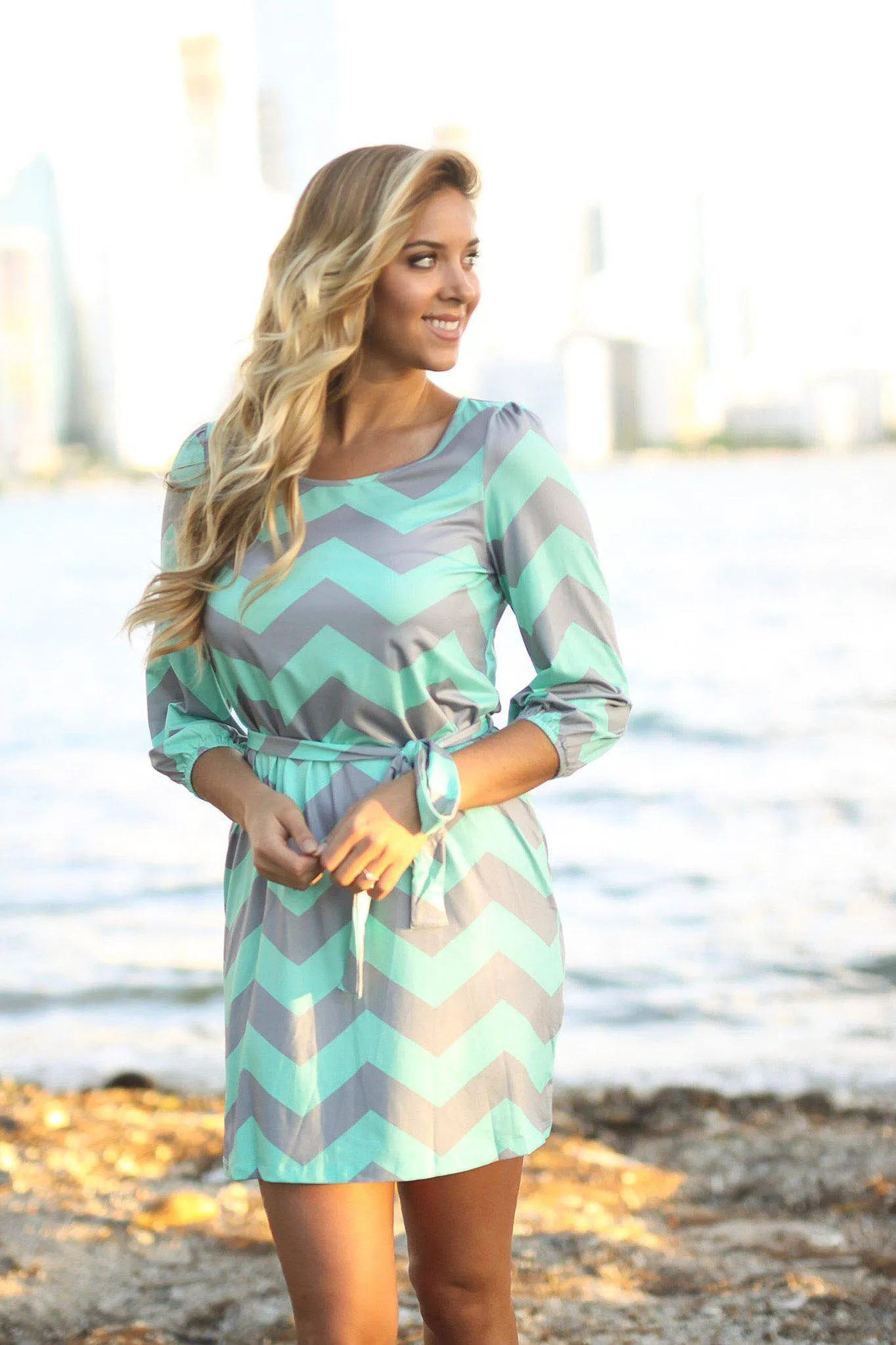 Mint And Gray Chevron Dress