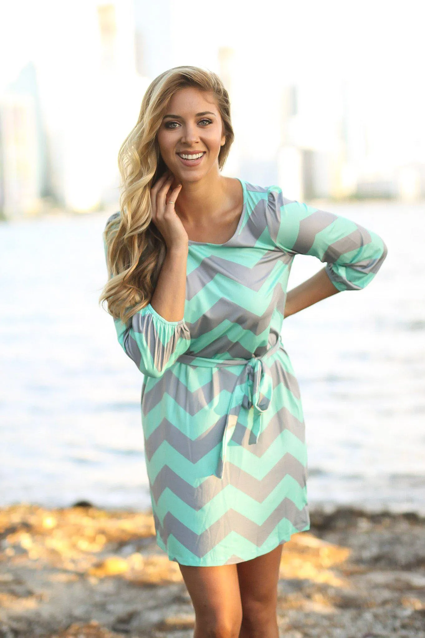 Mint And Gray Chevron Dress