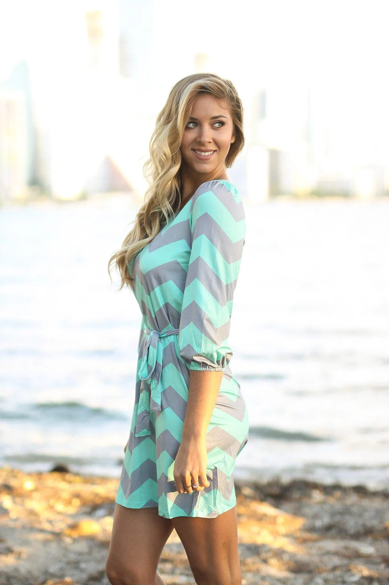 Mint And Gray Chevron Dress