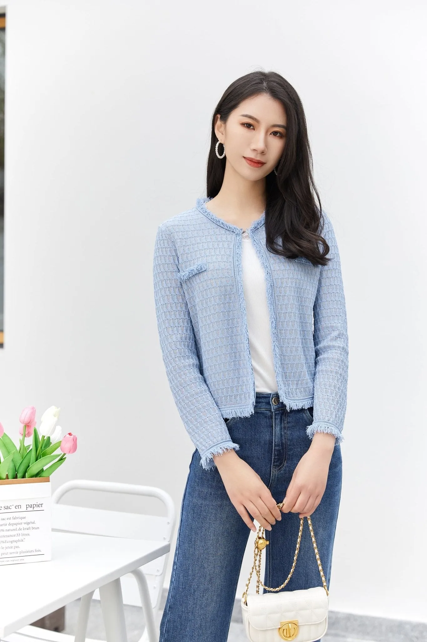 Mist Blue Knit Sweaters Cardigans Crop Top