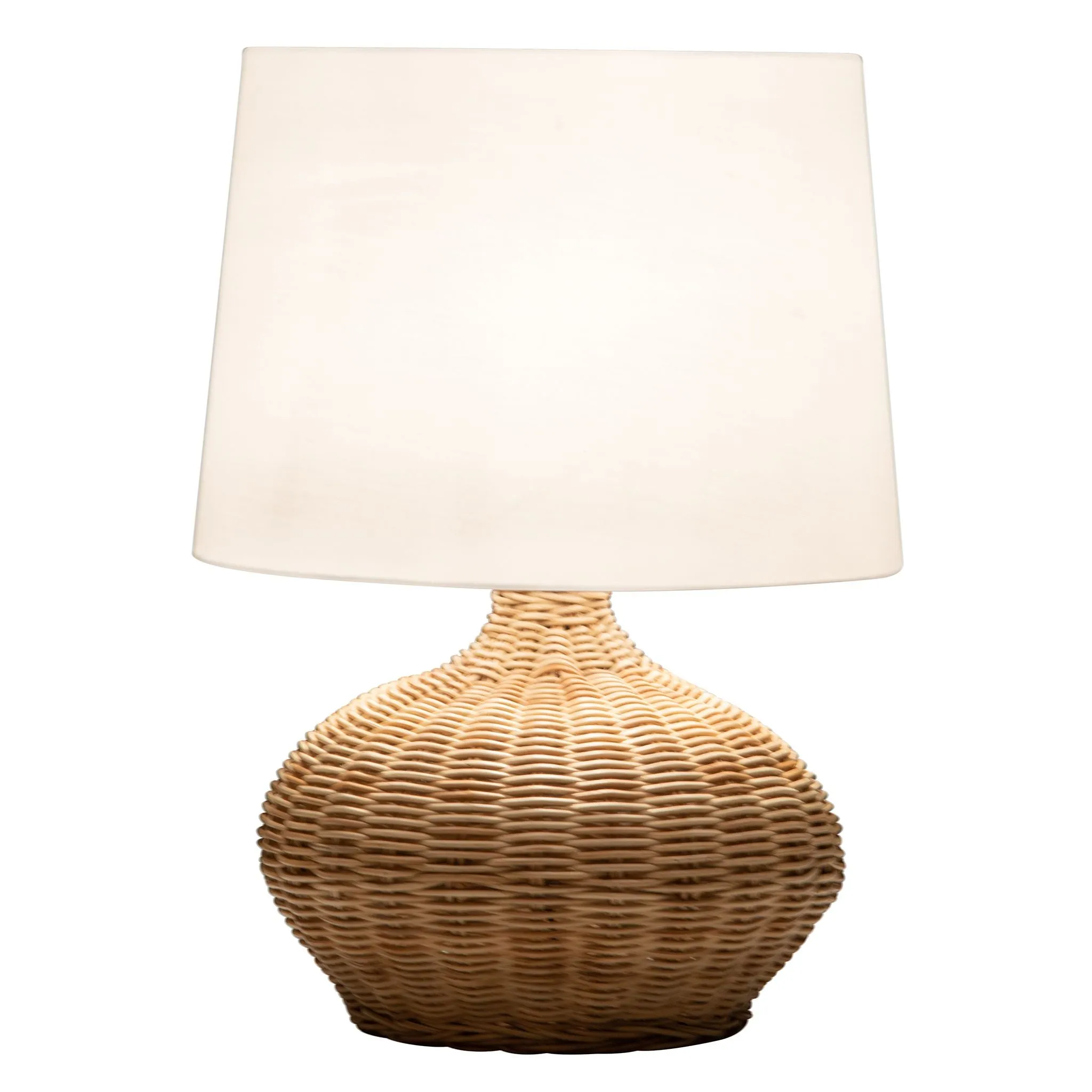 Modern Wicker Base Table Lamp with White Shade - Stylish Home Lighting