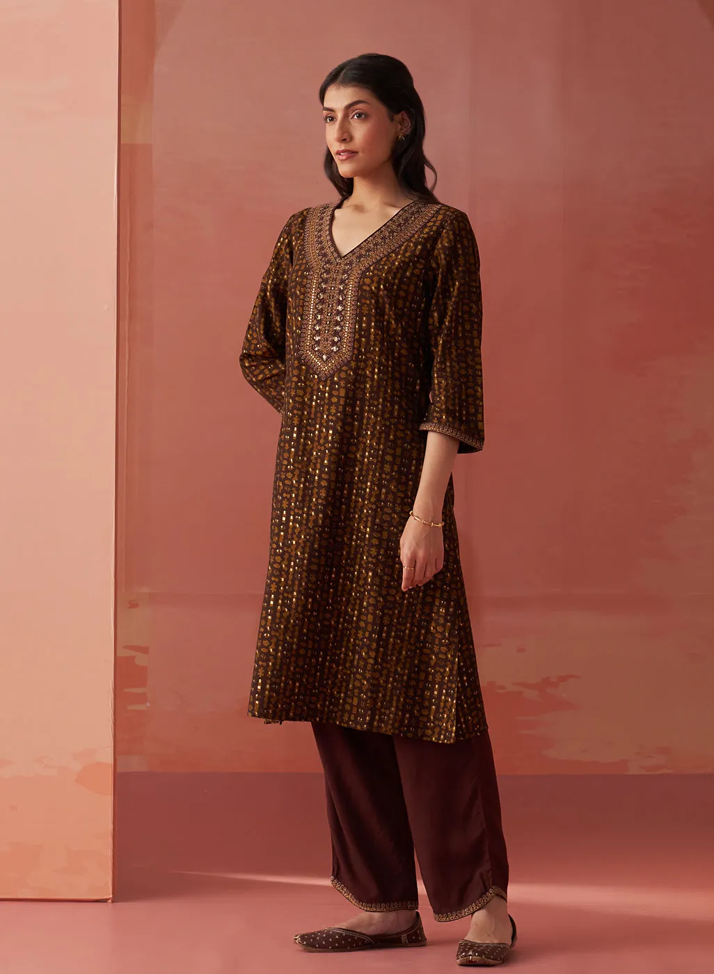 Nazia Coffee Brown Printed Co-ord Set for Women