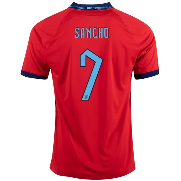 Nike England Jadon Sancho Away Jersey 22/23 (Challenge Red/Blue Void)