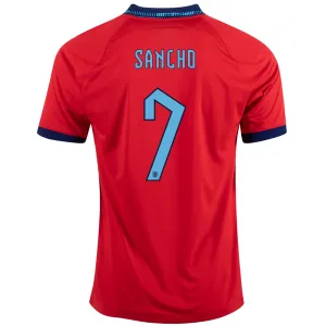 Nike England Jadon Sancho Away Jersey 22/23 (Challenge Red/Blue Void)