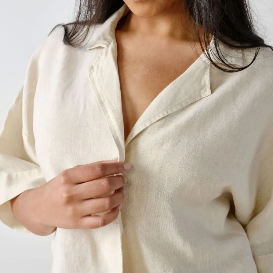 Nimes Natural Linen Wide-Sleeved Shirt by Linen House