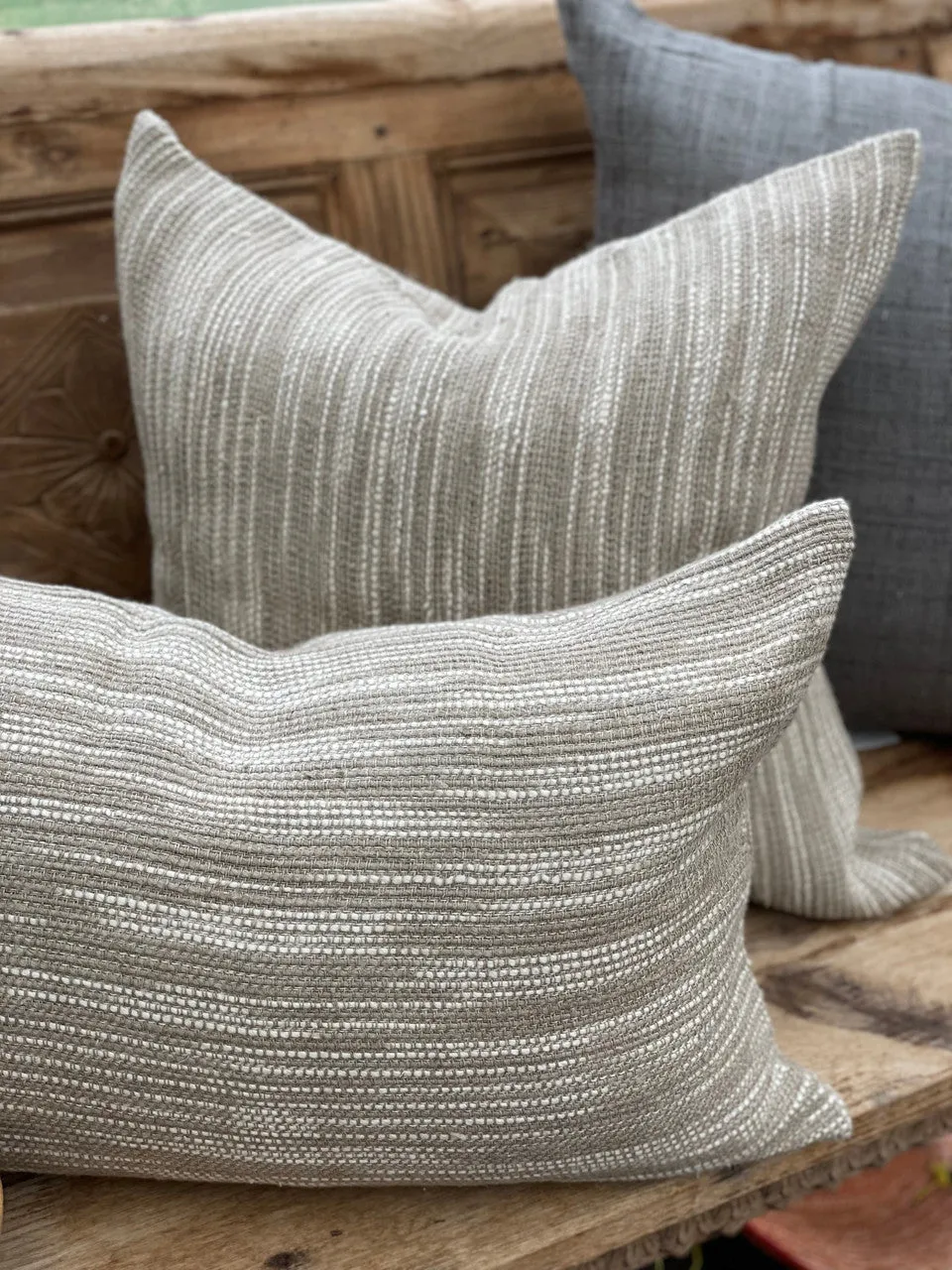 Oriel Ombre Linen Cushion | Natural & White