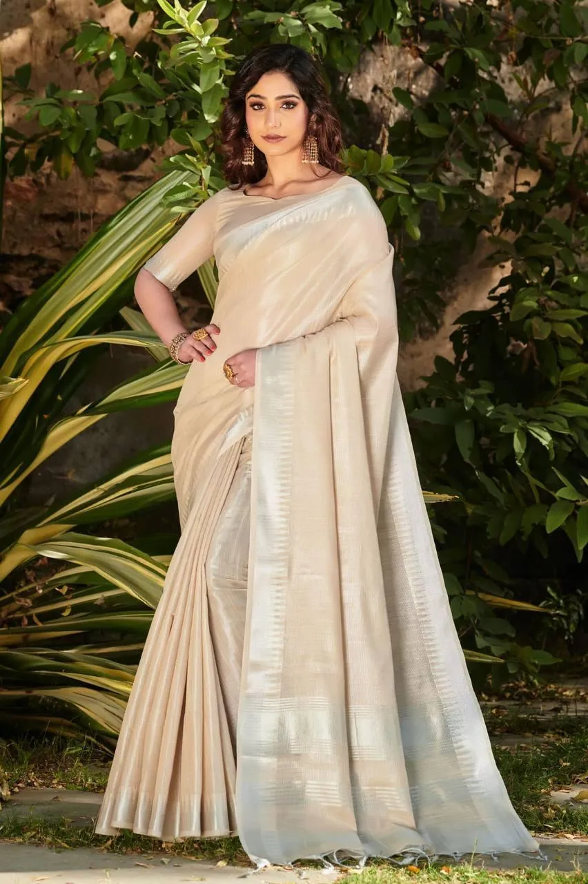 Peach Linen Tissue Silk  Saree