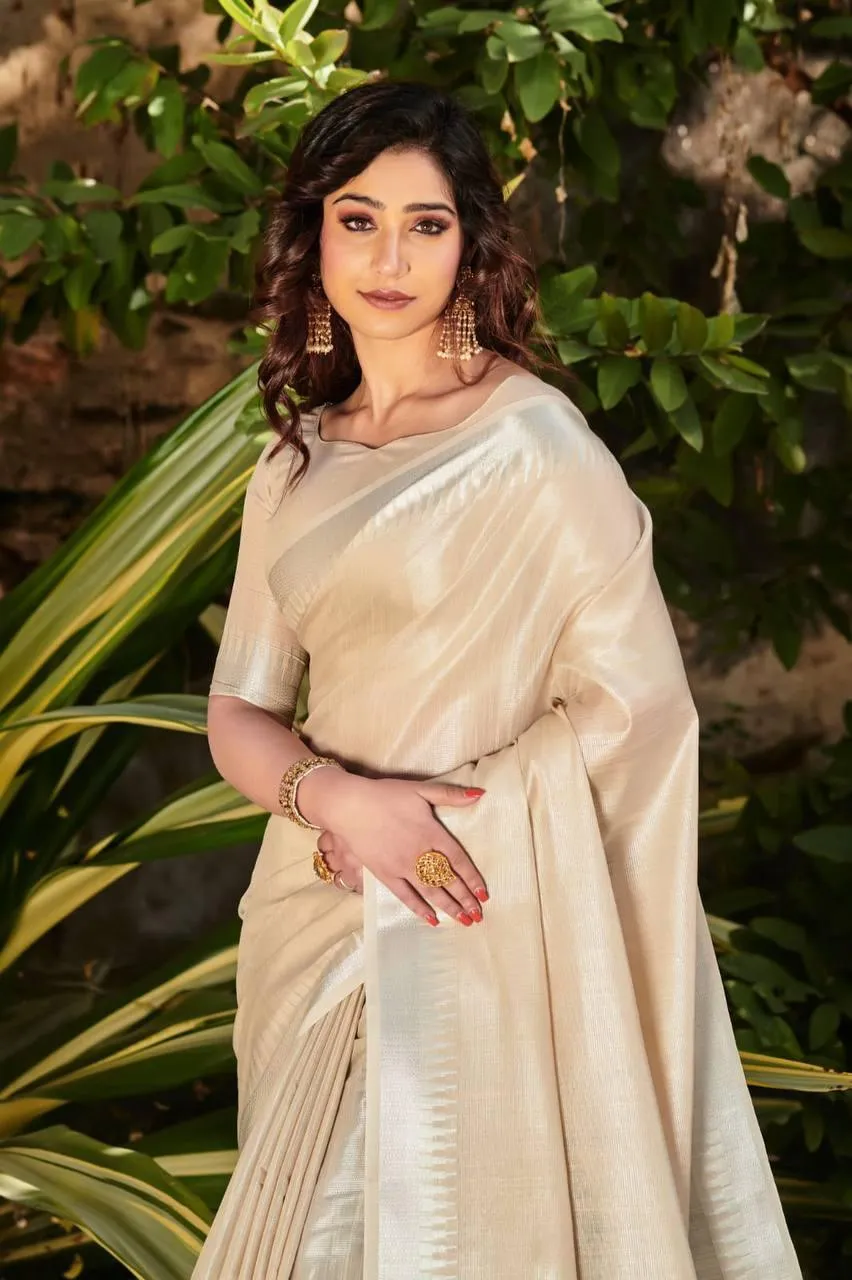 Peach Linen Tissue Silk  Saree