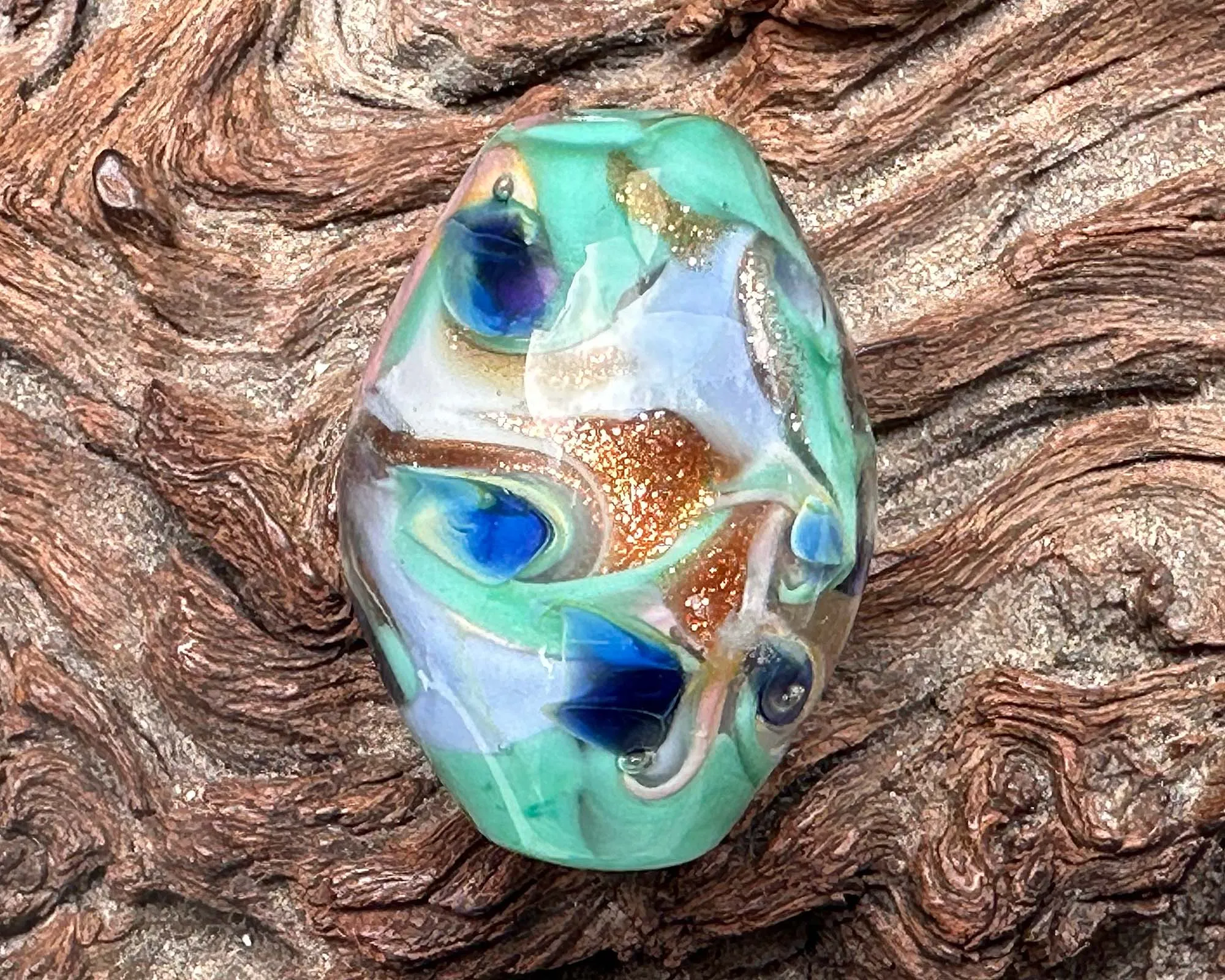 Peacock Green Lampwork Focal Bead