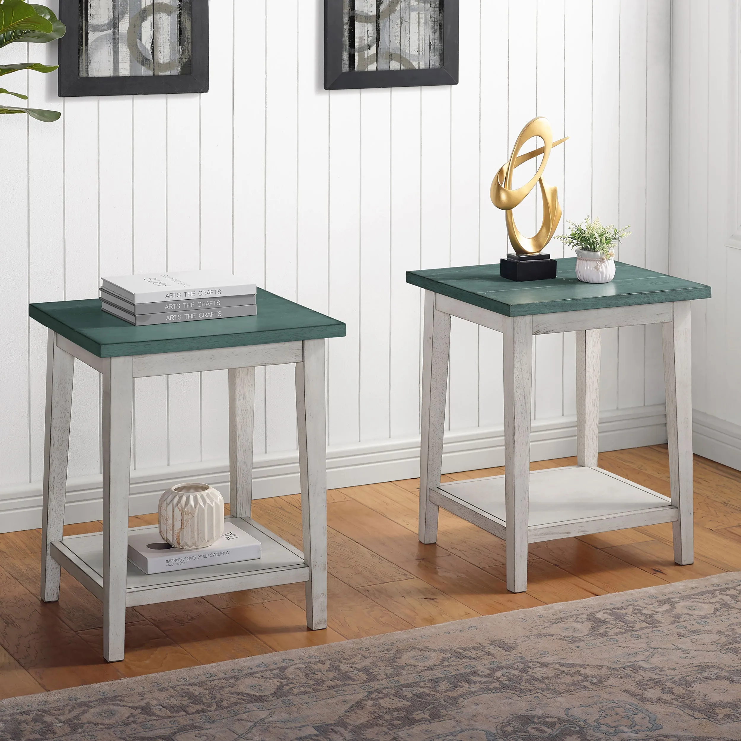 Saddle Dam Antique Teal 20-Inch 1-Shelf Side Table (Set of 2)