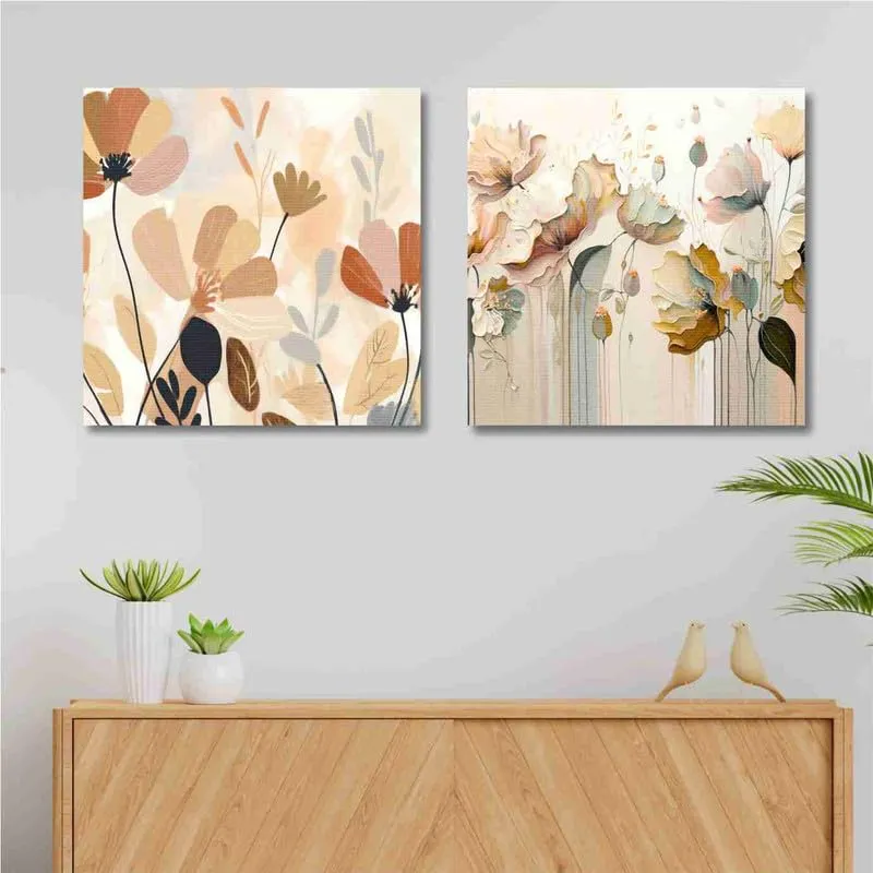 SAF paintings Wooden Framed Canvas Painting ||Set Of 2 Abstract Floral Theme Canvas Wall Art Painting for Home Décor Office||For Bedrom,Living Room Home wall and Office Interior CR-193