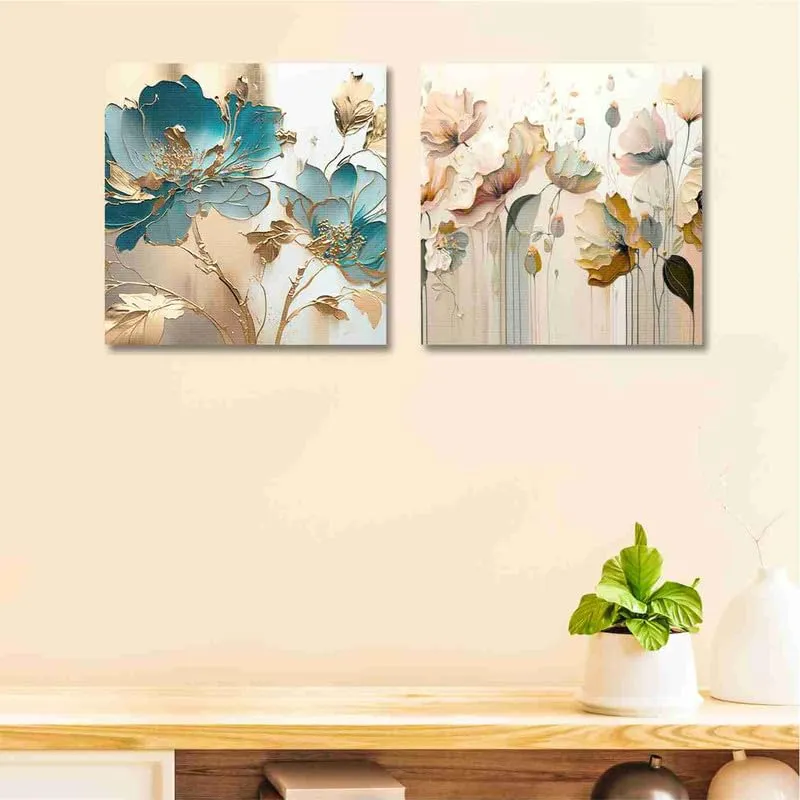 SAF paintings Wooden Framed Canvas Painting ||Set Of 2 Abstract Flower Theme Canvas Wall Art Painting for Home Décor Office||For Bedrom,Living Room Home wall and Office Interior CR-196