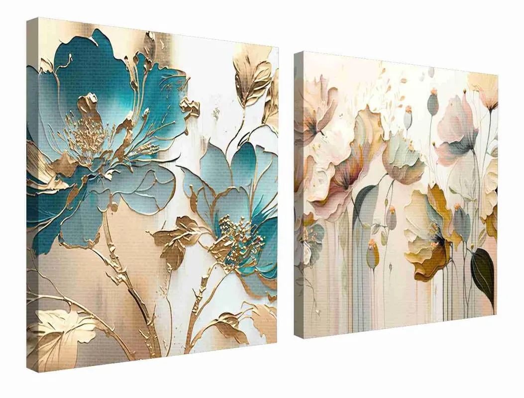 SAF paintings Wooden Framed Canvas Painting ||Set Of 2 Abstract Flower Theme Canvas Wall Art Painting for Home Décor Office||For Bedrom,Living Room Home wall and Office Interior CR-196