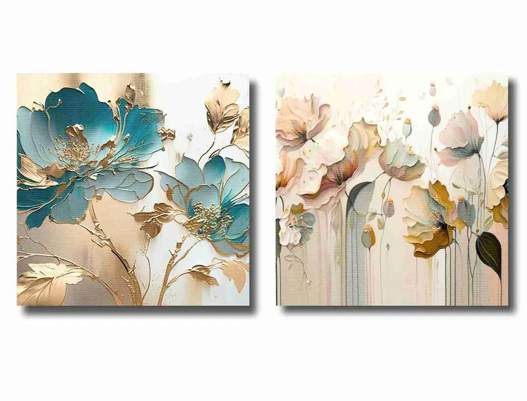 SAF paintings Wooden Framed Canvas Painting ||Set Of 2 Abstract Flower Theme Canvas Wall Art Painting for Home Décor Office||For Bedrom,Living Room Home wall and Office Interior CR-196