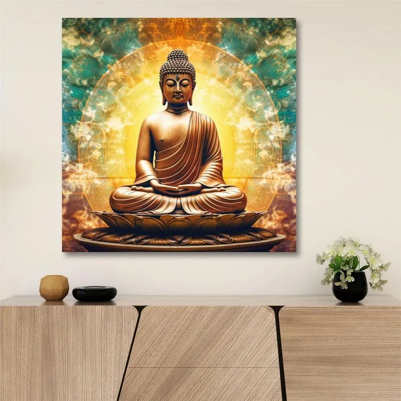 SAF paintings Wooden Framed Lord Buddha Canvas Wall Painting for Home Décor And Office||For Bedroom,Living Room Home wall and Office Interior 24X24Inch and Office CR-245