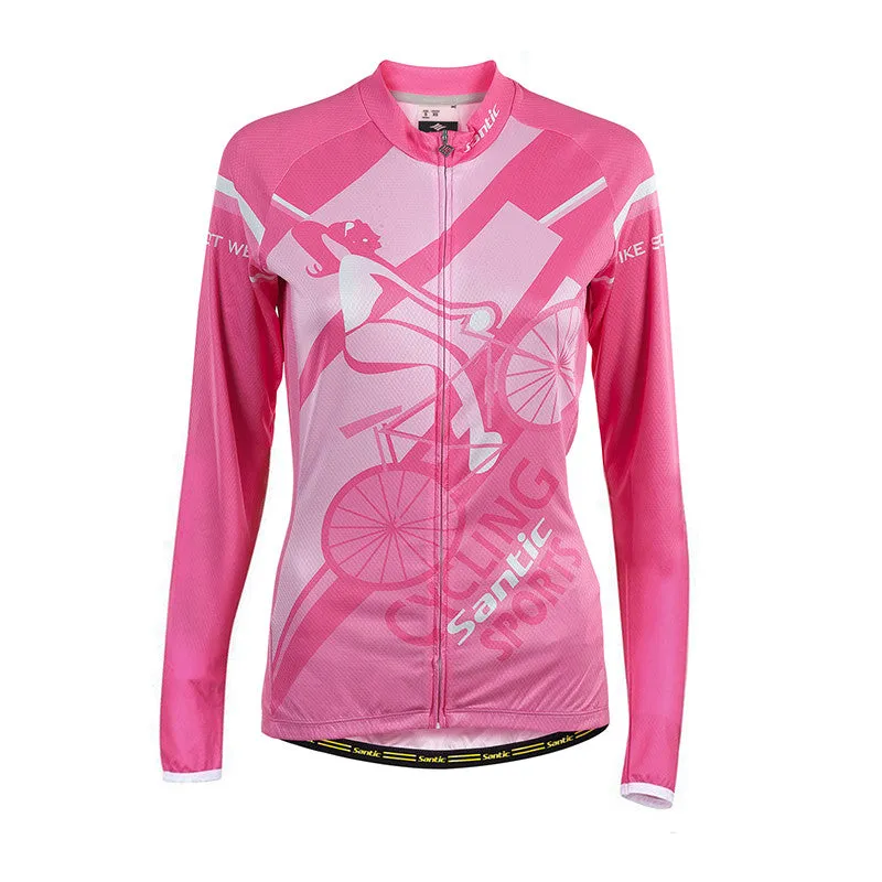 Santic Yiren Pink Women Jersey Long Sleeve Mesh Fabric Inside