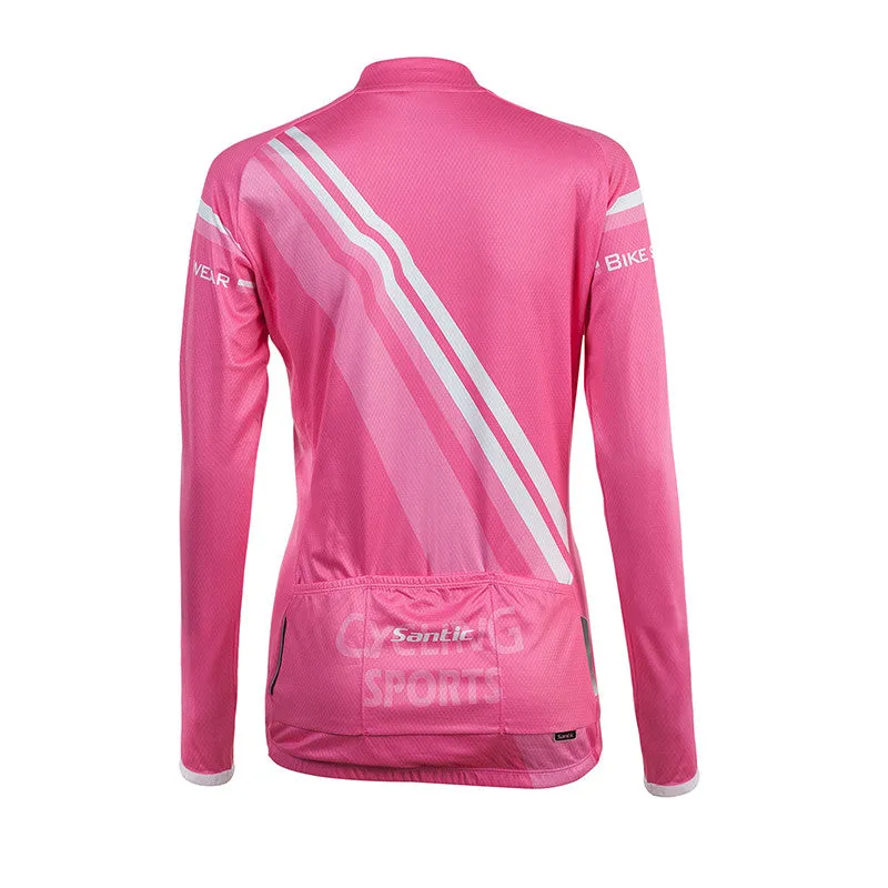 Santic Yiren Pink Women Jersey Long Sleeve Mesh Fabric Inside