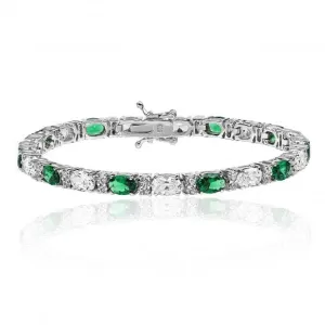 Silver & Co Emerald Oval Bracelet Cubic Zirconia Claws SBG0034EM