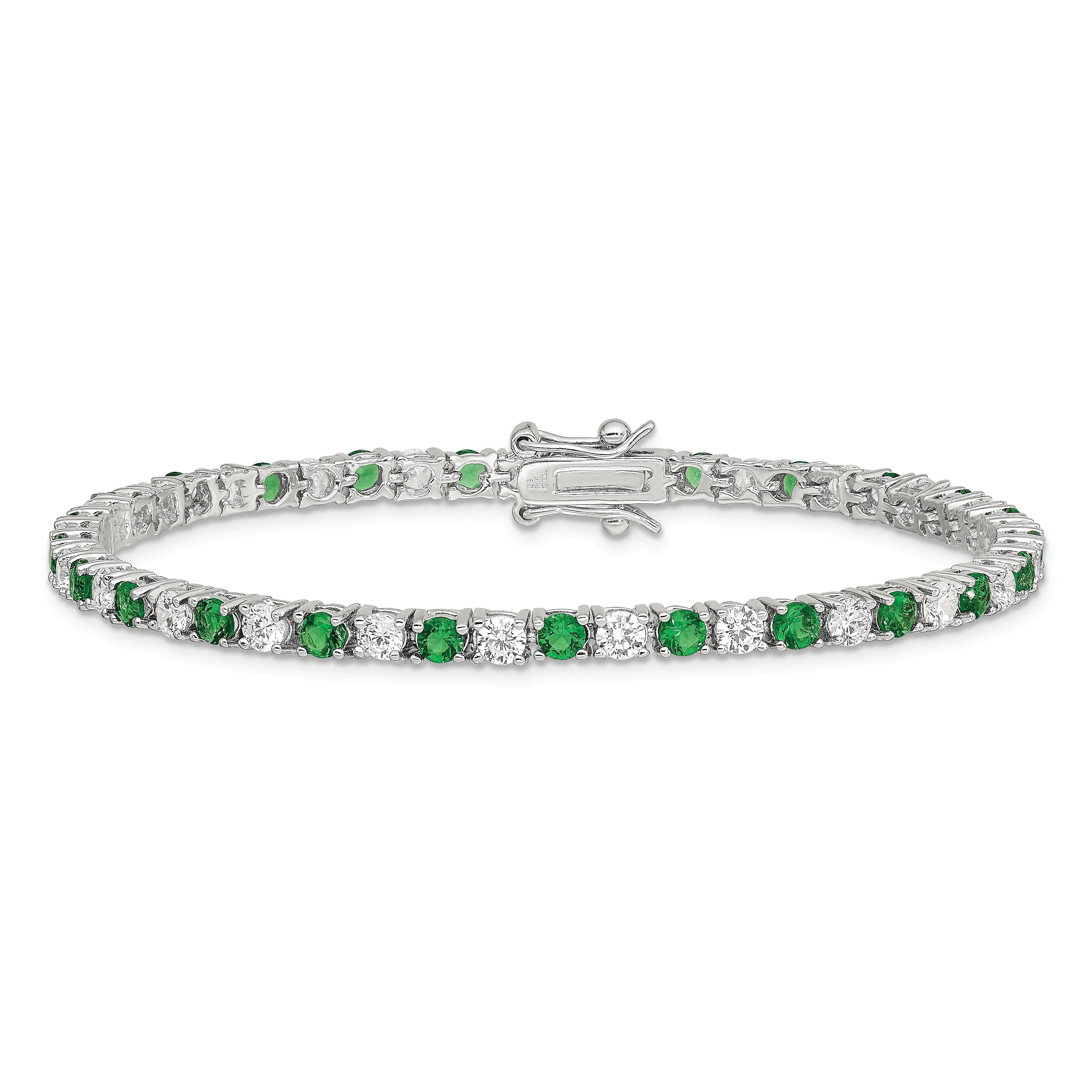 Silver Green and White Cubic Zirconia Bracelet