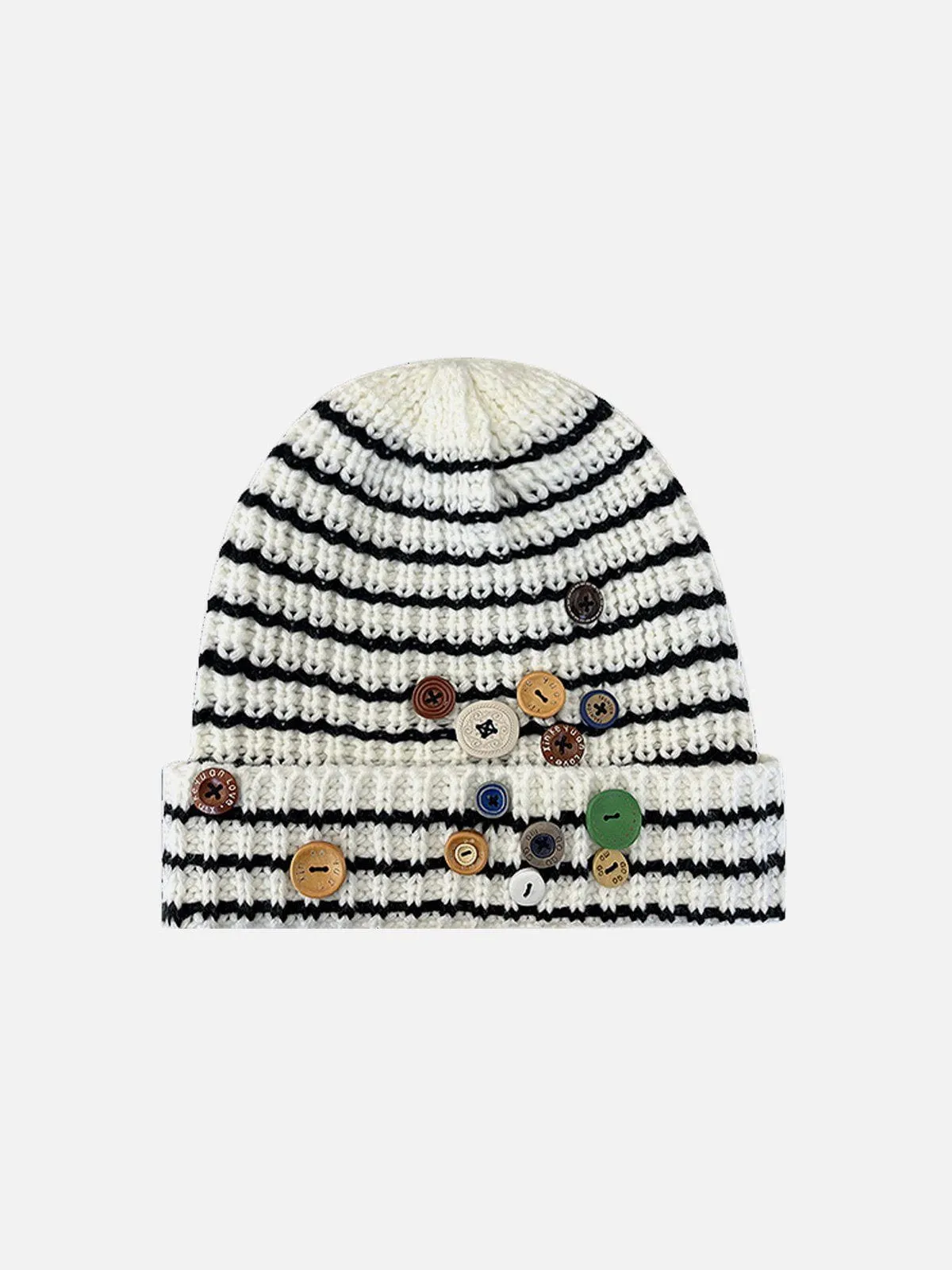 Stripe Button Knit Beanie