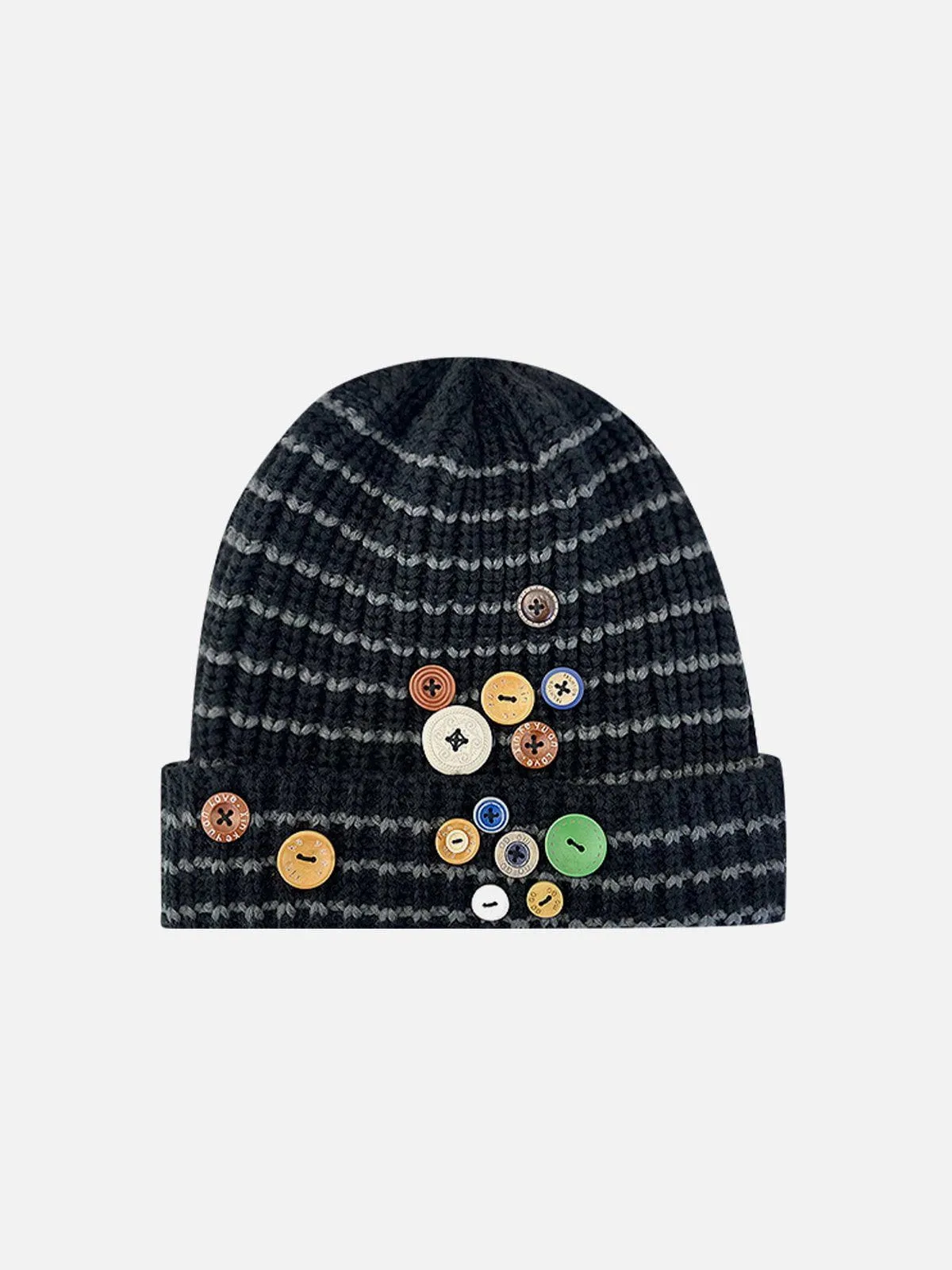 Stripe Button Knit Beanie