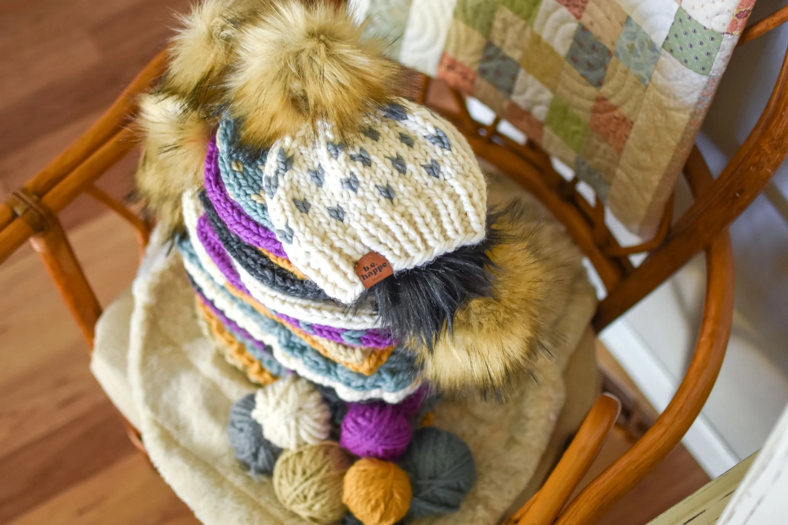 Toddler Knit Happe Hearts Hat | Off White   Slate