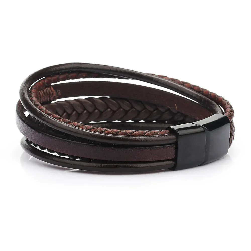 Trendy Genuine Leather Bracelets Men Stainless Steel Multilayer Braided Rope Bracelets for Male Female Bracelets Jewelry