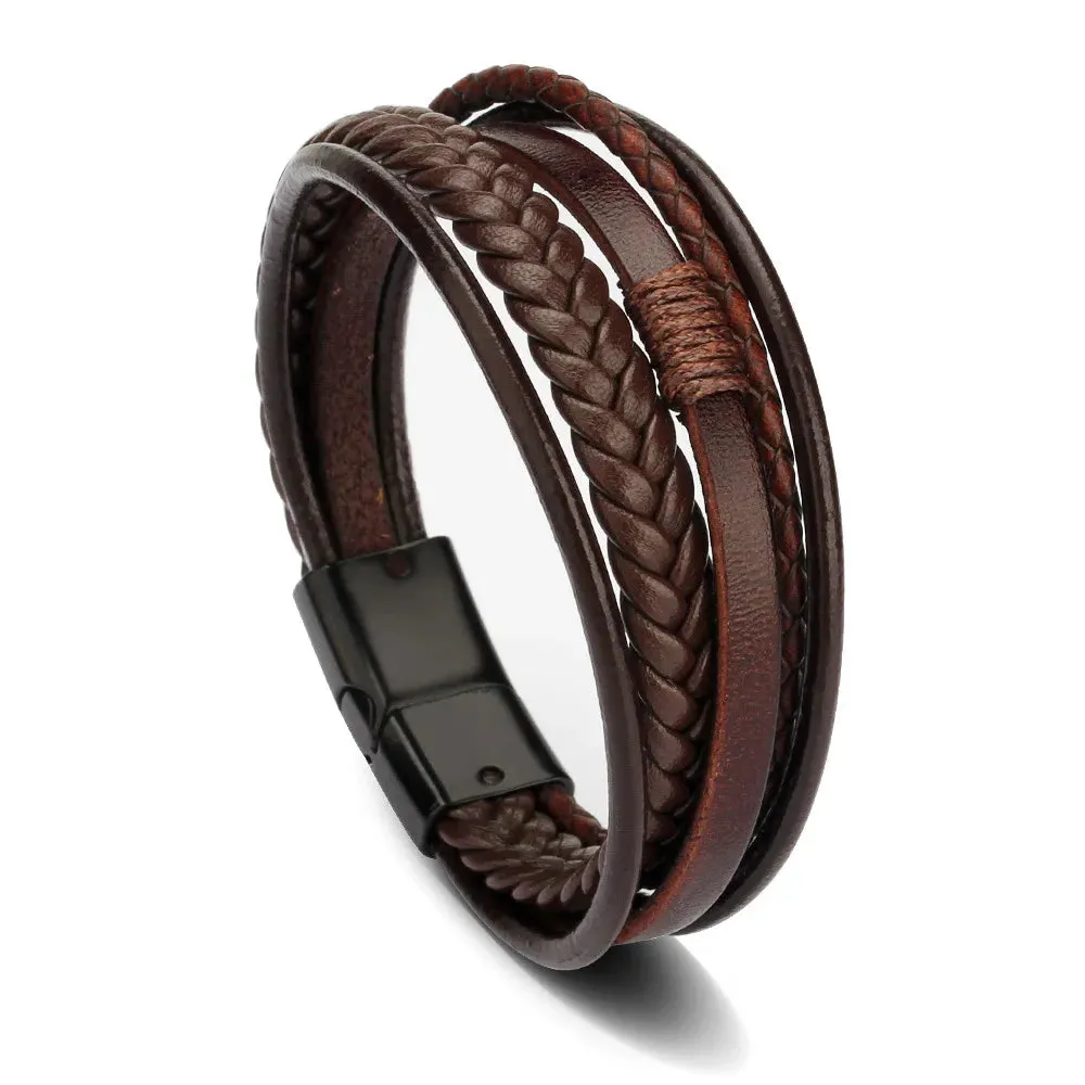 Trendy Genuine Leather Bracelets Men Stainless Steel Multilayer Braided Rope Bracelets for Male Female Bracelets Jewelry