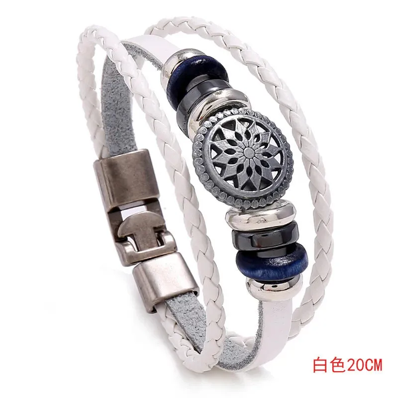 Trendy Genuine Leather Bracelets Men Stainless Steel Multilayer Braided Rope Bracelets for Male Female Bracelets Jewelry