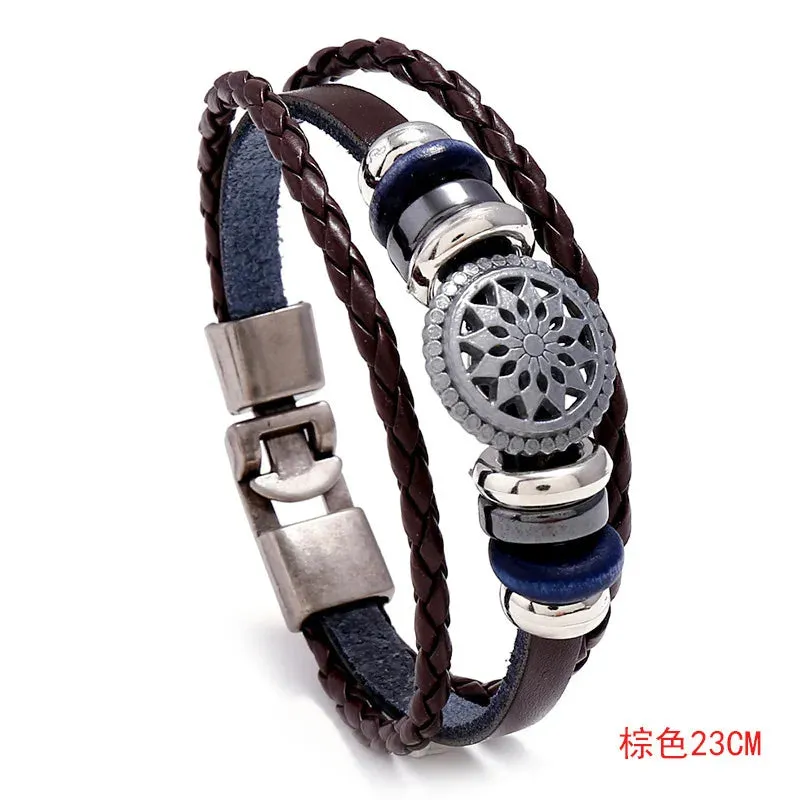 Trendy Genuine Leather Bracelets Men Stainless Steel Multilayer Braided Rope Bracelets for Male Female Bracelets Jewelry