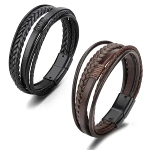 Trendy Genuine Leather Bracelets Men Stainless Steel Multilayer Braided Rope Bracelets for Male Female Bracelets Jewelry