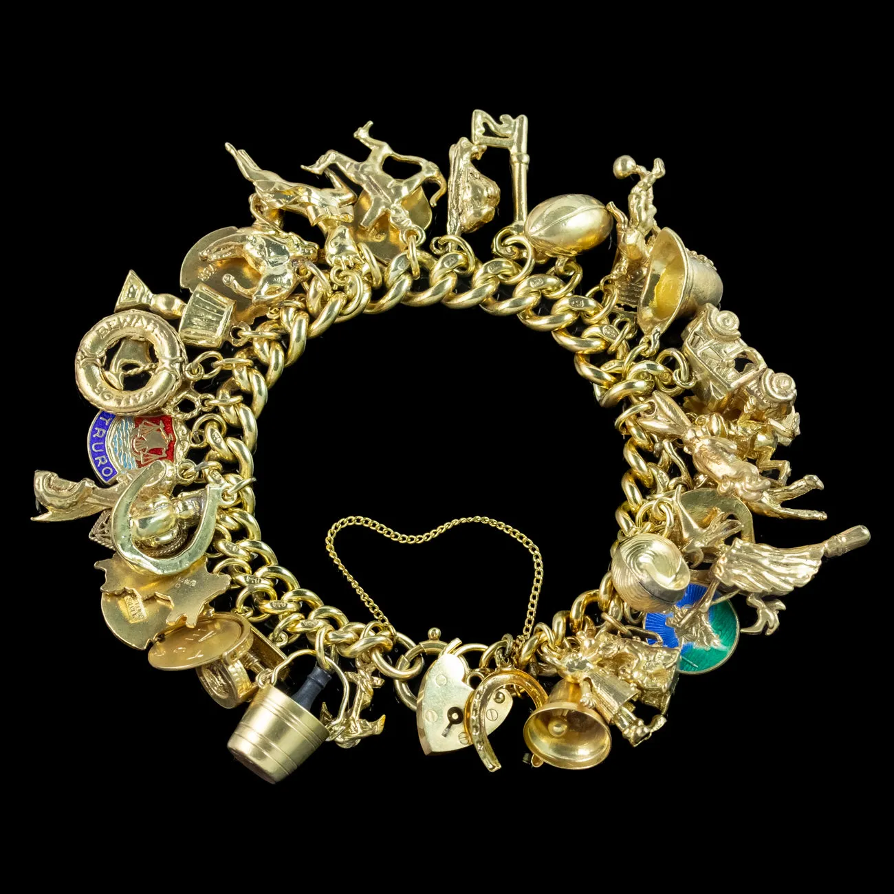 Vintage Curb Charm Bracelet With 38 Charms Silver Gold Gilt