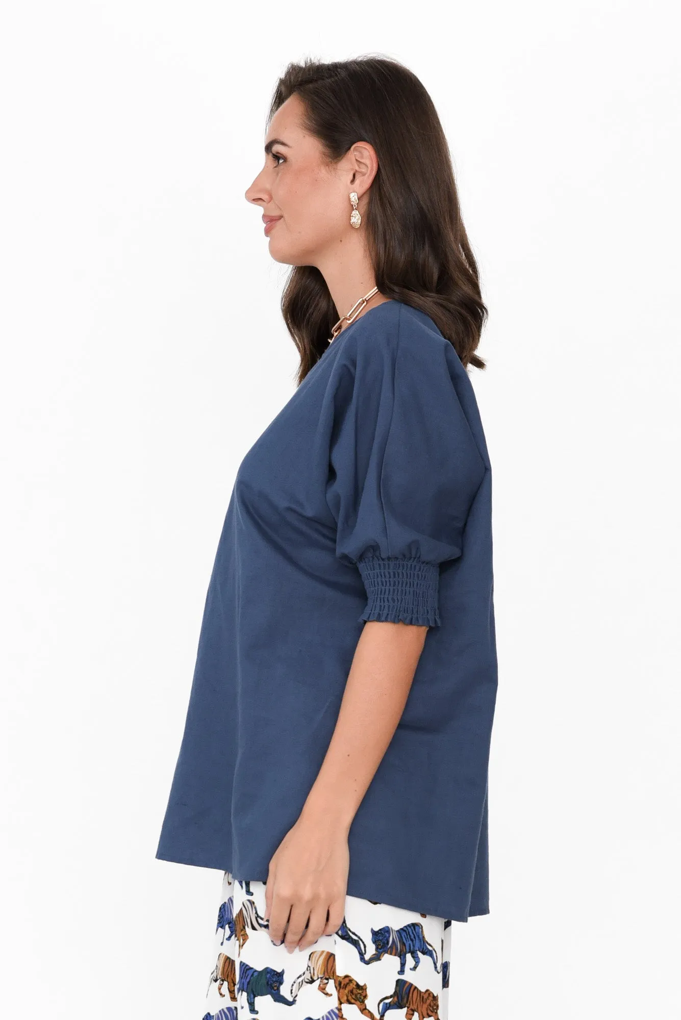 Walk In The Park Navy Linen Top