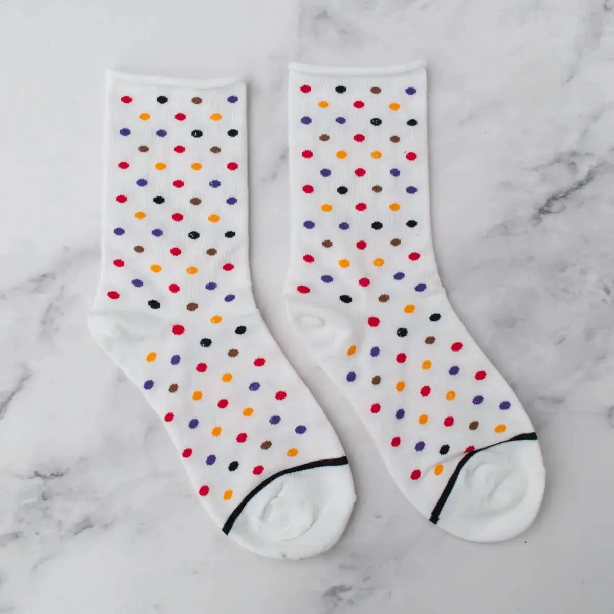 White Multicolored Dot Socks