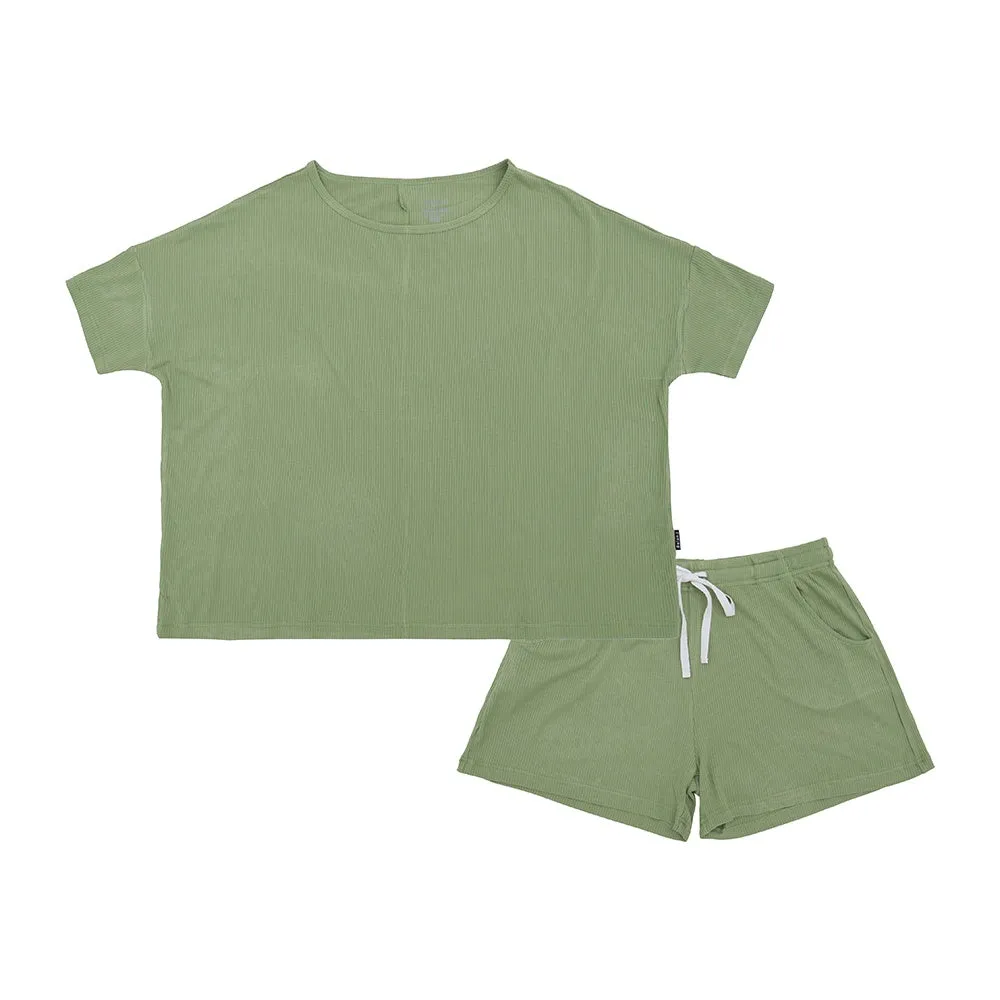 Women's Ribbed Bamboo Short Lounge Set  - Clover