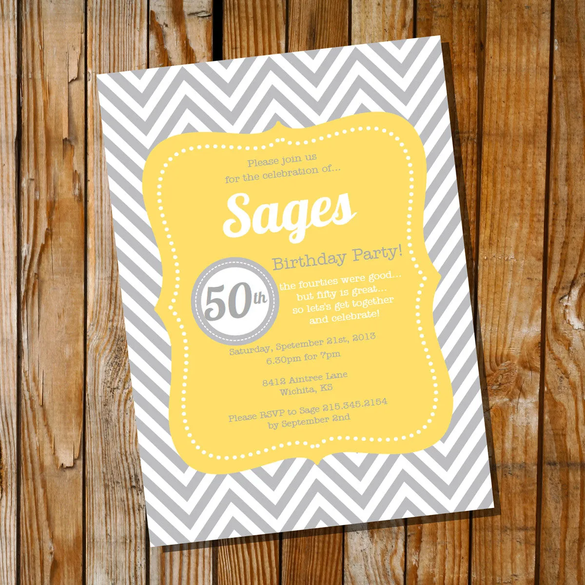 Yellow And Gray Chevron Birthday Invitation