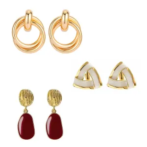 Yellow Chimes Drop Earrings for Women Combo of 3 Pairs Gold Plated Geometric Shaped Drop and Stud Earrings for Women and Girls.